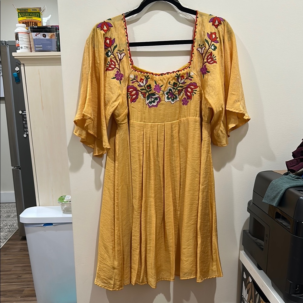 Umgee Mustard Floral Embroidered Dress - Picture 2 of 6